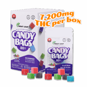 Fruit Bowl Box  – 80mg per gummy x 10 gummies per bag x 9 bag per box = 7,200mg THC per box