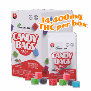 Fruit Bowl Box – 160mg per gummy x 10 gummies per bag x 9 bag per box = 14,400mg THC per box